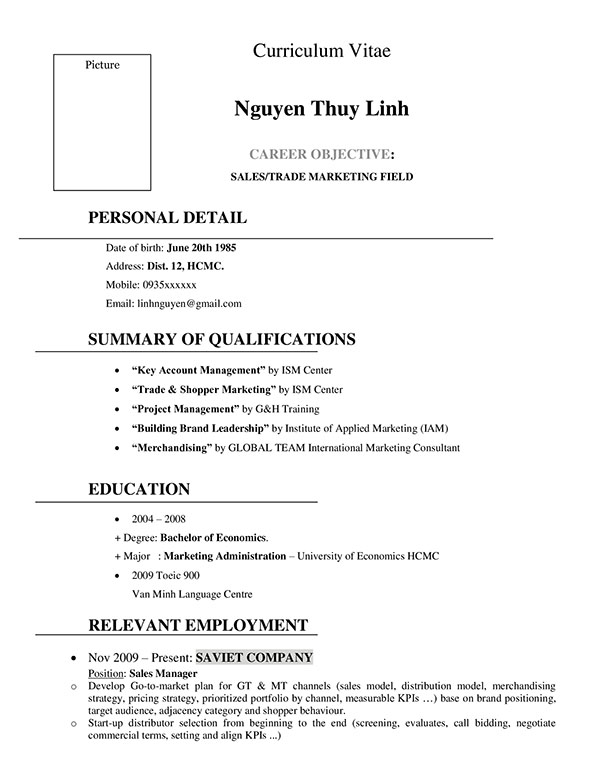 Bản mẫu CV tiếng Anh cho sinh viên mới ra trường