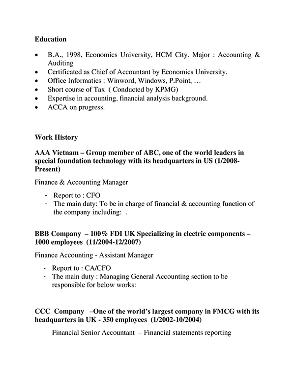 Mẫu CV tiếng Anh chuyên nghiệp cho dân kế toán tổng hợp